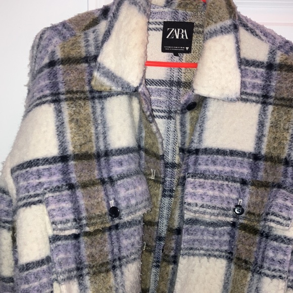 Plaid Women's Jacket in Cream and Blue | Shacket - Picture 10 of 11